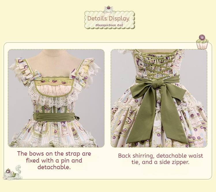 Urtto - Mangosteen Cat - Printed Country Lolita JSK, Pocketed Jacket