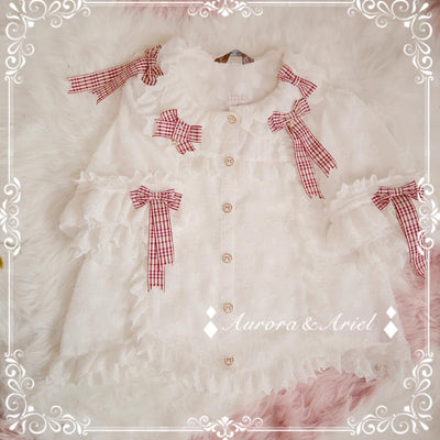 AA Lolita~Stars~Chiffon Lolita Blouse Embroidered Lace Bow S White 