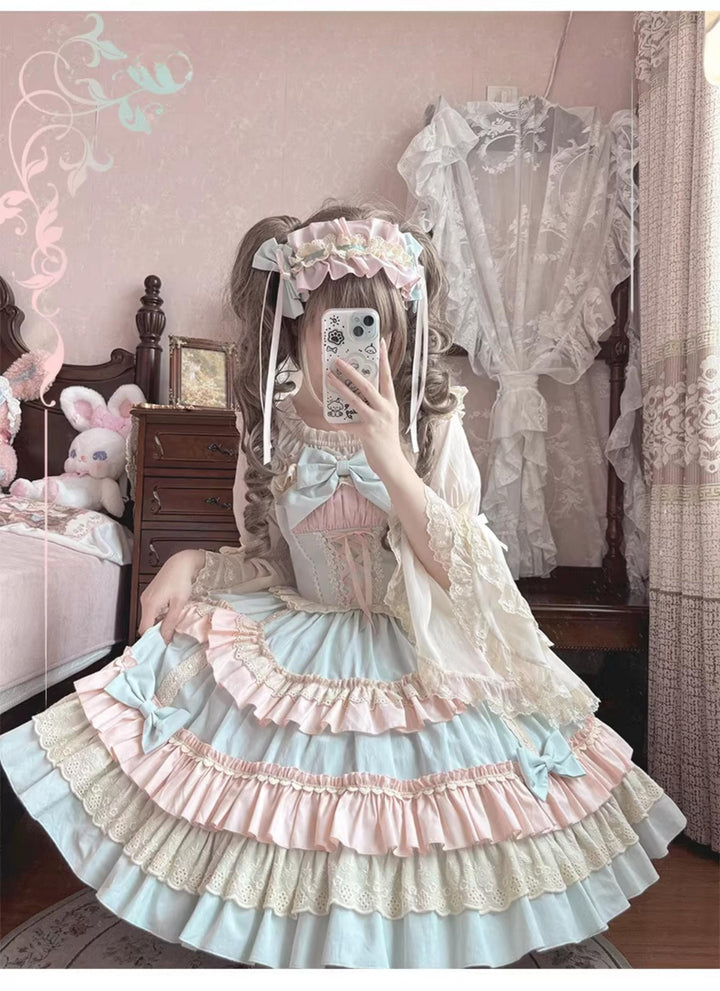 ZhiJinYuan~Sweet Mousse~Sweet Lolita JSK in Playful Colors with Bow Decoration 42532:744293