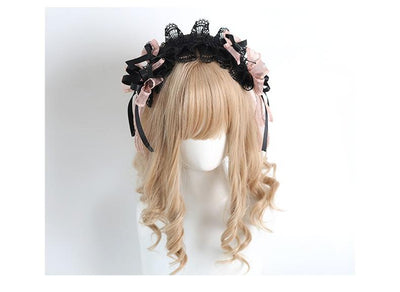 Xiaogui~Sweet Lolita Black and Pink Lace Hair Clips, KC and Small Top Hats No.3 black diamond hair hoop  