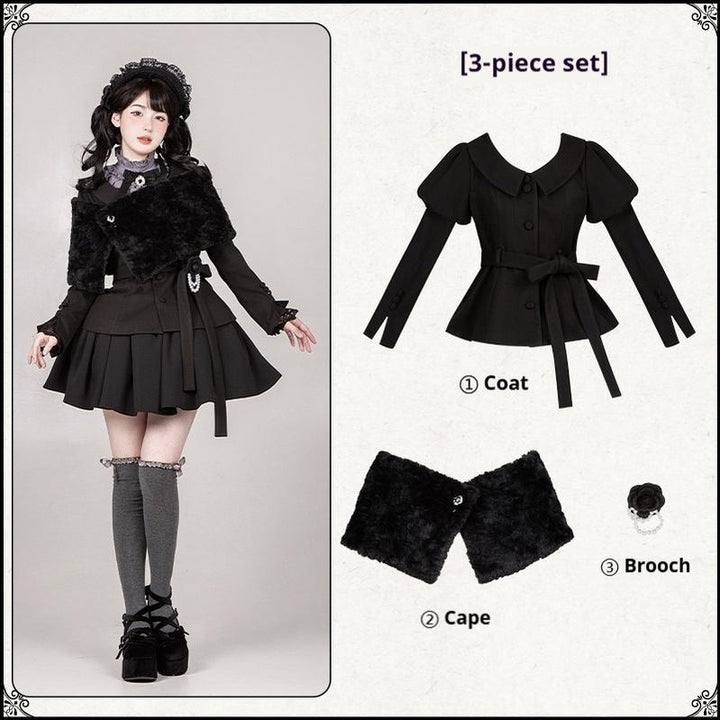 With PUJI~Old Testament~Classic Lolita Coat Black Plush Lolita Cape and Brooch (L M S) 41702:712014