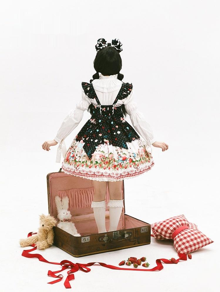 GD Lolita~Cat Strawberry Garden~Sweet Lolita Dress High Waist JSK Strawberry Print OP