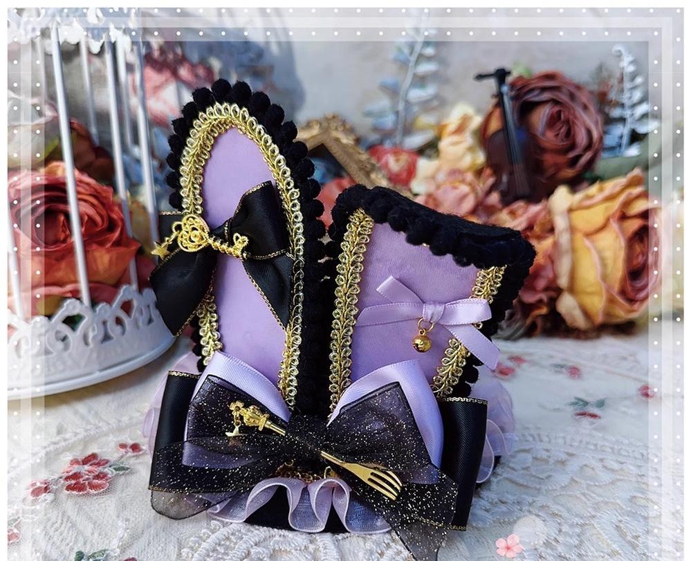 Menglu - Lolita Top Hat Rabbit Ear Bow Lolita Headdress Multicolors Black gold purple