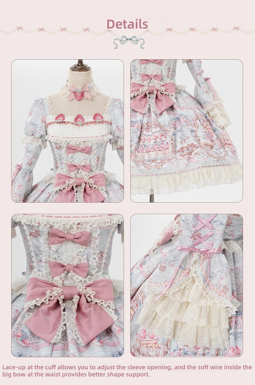 Victorian Cake - Classic Lolita OP Dress, Strawberry Cake Print