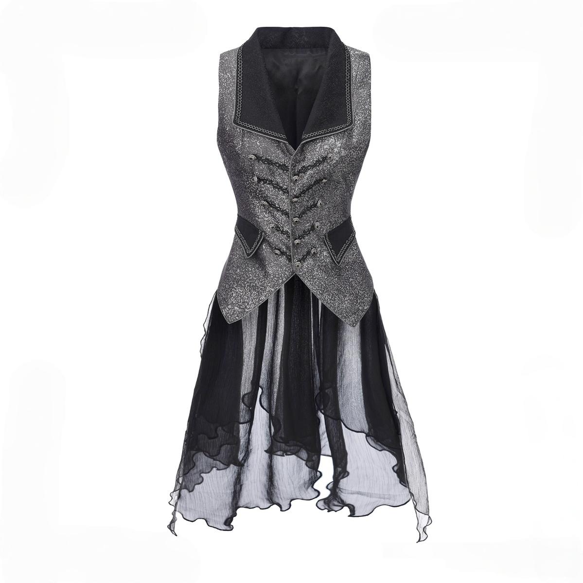 Immortal Thorn - Eternal Displaced Boundary - Ouji Lolita Vest Coat, Detachabl Back Trailing (Silver / L M S XL) 44019:792905