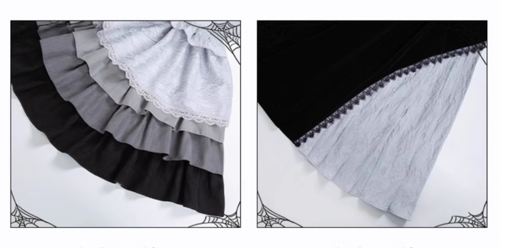 With Puji~Innocent Talk~Halloween Chinese Style Lolita OP Black-silver Gray Dress   