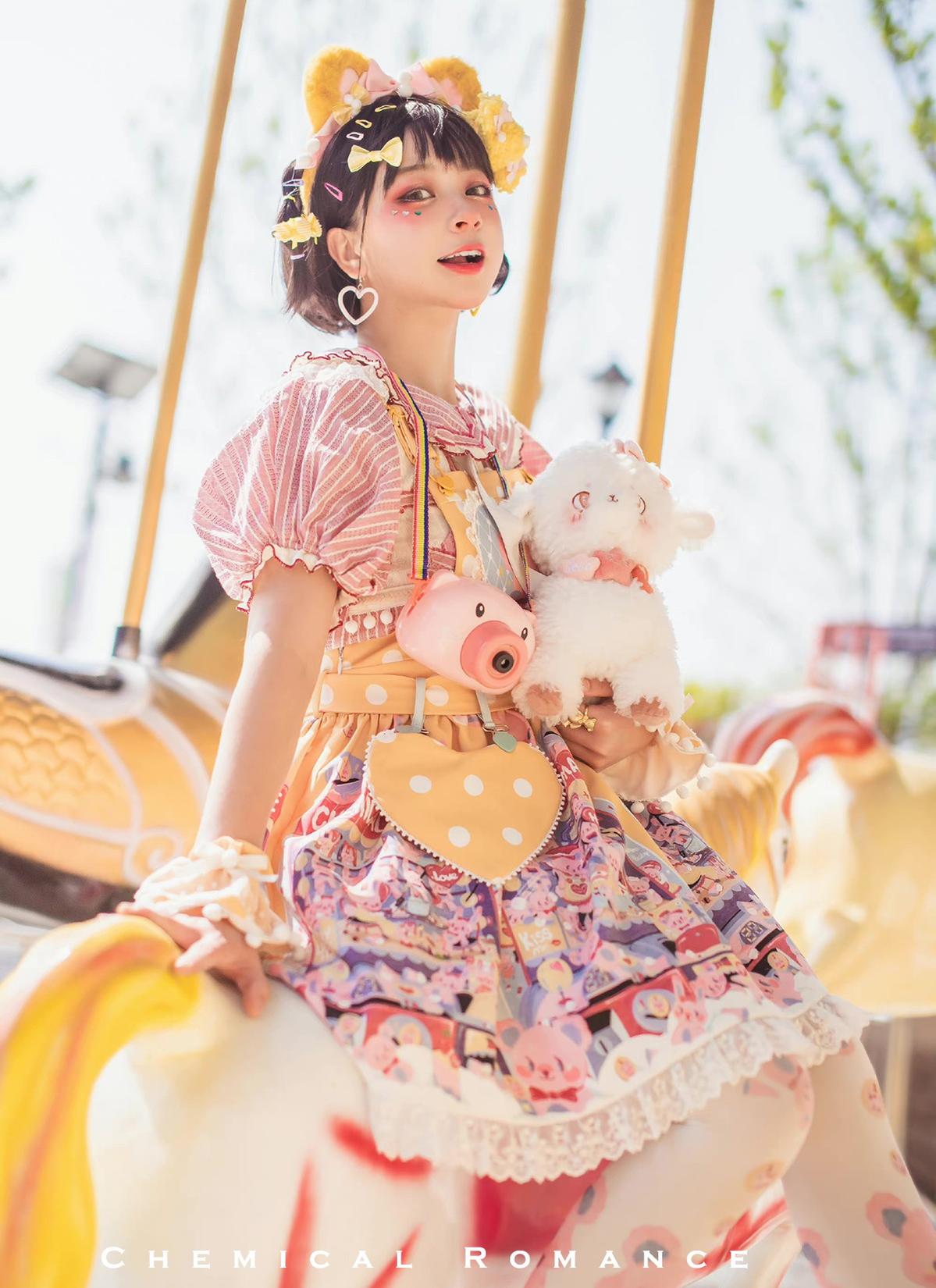 Chemical Romance~Sweetheart Doll Machine~Sweet Lolita Printed Salopette   