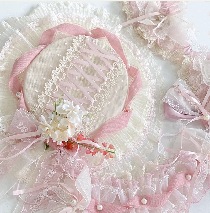 Mieye~Elegant Lolita Bonnet Cuffs Hairclip Accessories Multicolors pink bonnet  
