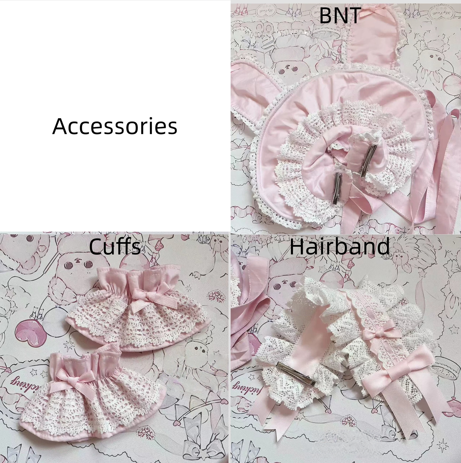 Yarn-Woven Doll Clothing - Old School Lolita Cotton JSK, Peter Pan Collar Blouse White and Water Blue XS Hairband Only (with fixed bow)