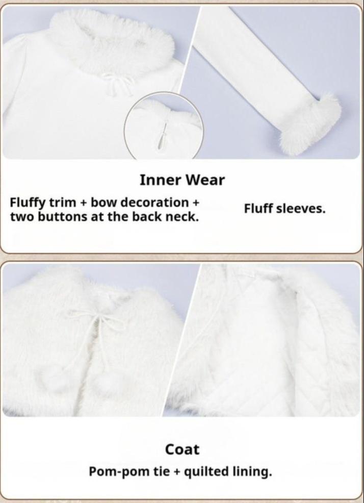 With PUJI - White Choco - Winter Kawaii Lolita JSK Dress Set, Fluffy Accents 44246:801114