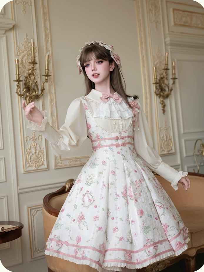 Hydrangea Tea Party - Classic Lolita Bust Supporting JSK, Mutton Sleeve Shirt