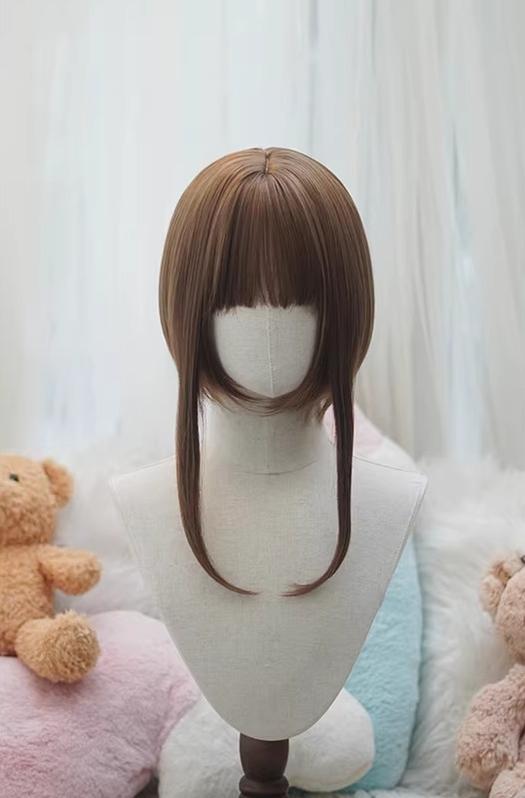 Old School Lolita See-through Bangs Wig, Curly Ponytails Brown - Bob Wig (with hairnet) Only