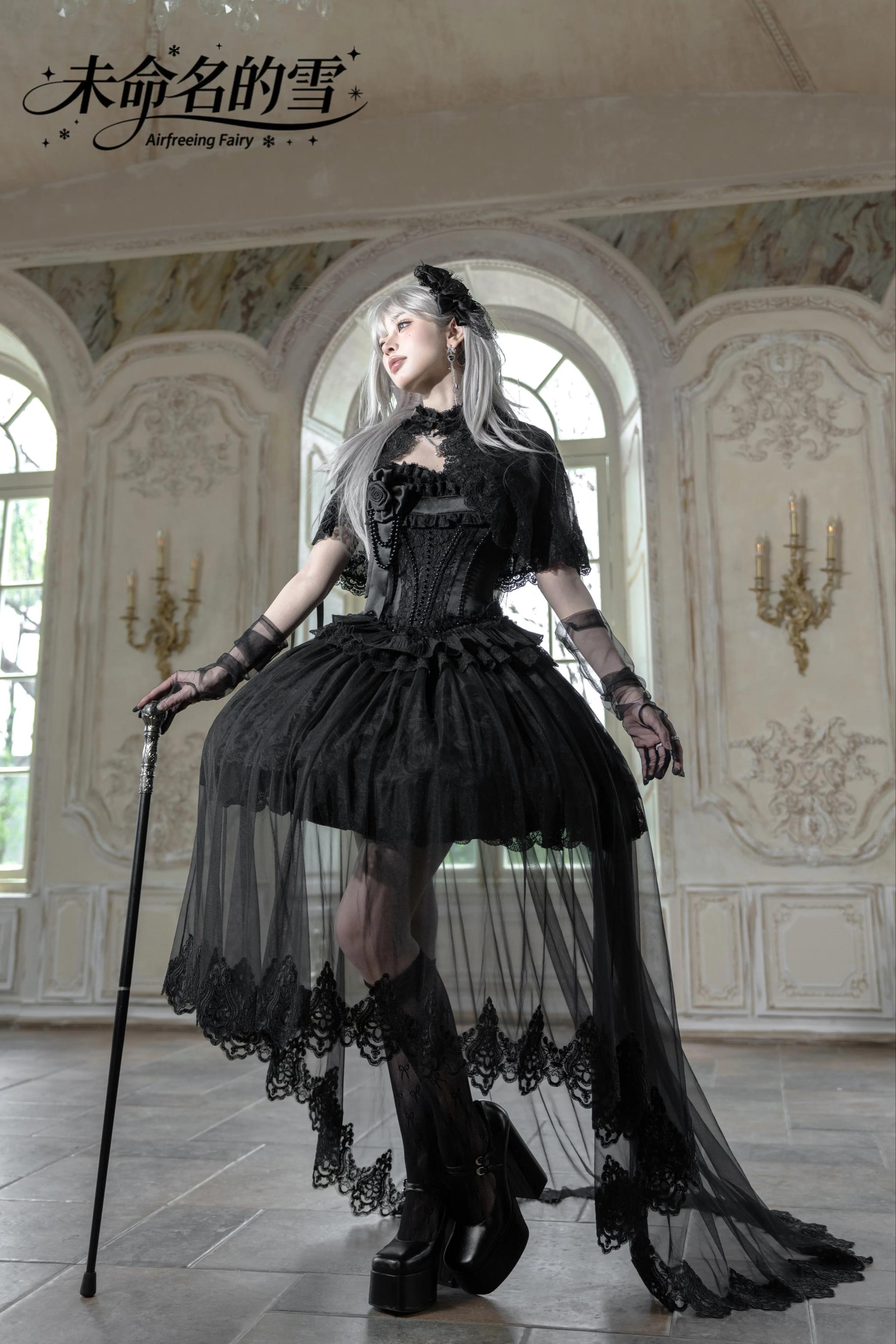 Nameless Snow - Classic Lolita Corset JSK Dress, Detachable Cape 45683:859012