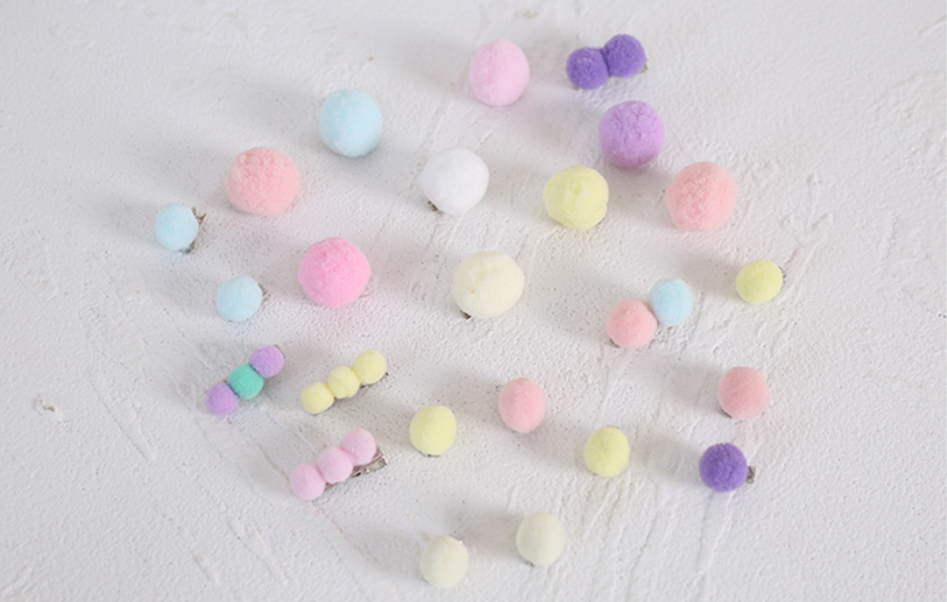 Xiaogui - Bared Sweet Lolita Accessory Pink and Blue Pompom Hair Clip 24pcs of large and small pom-pom hair clips