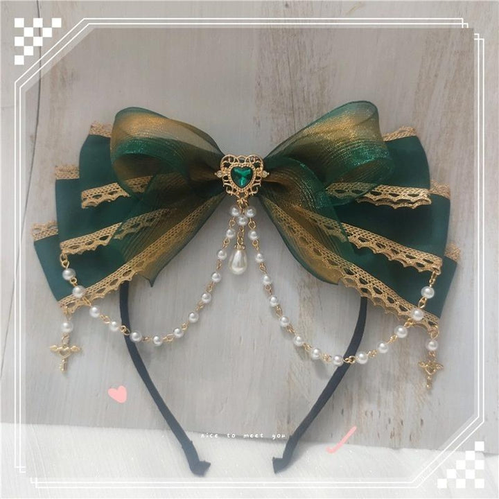 MoXiaoqing Handmade~Elegant Lolita HeaddressDark Green Butterfly Hair Accessory Choker Dark green KC  