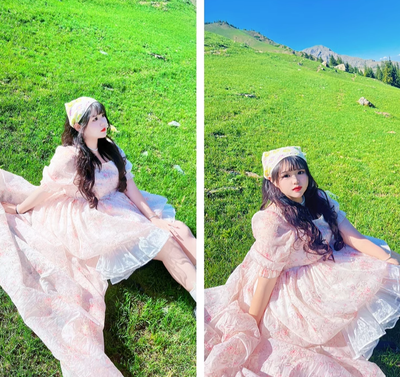 Rouroudream~Selkie~Plus Size Sweet Lolita OP Trailing Floral Princess Gown Dress   