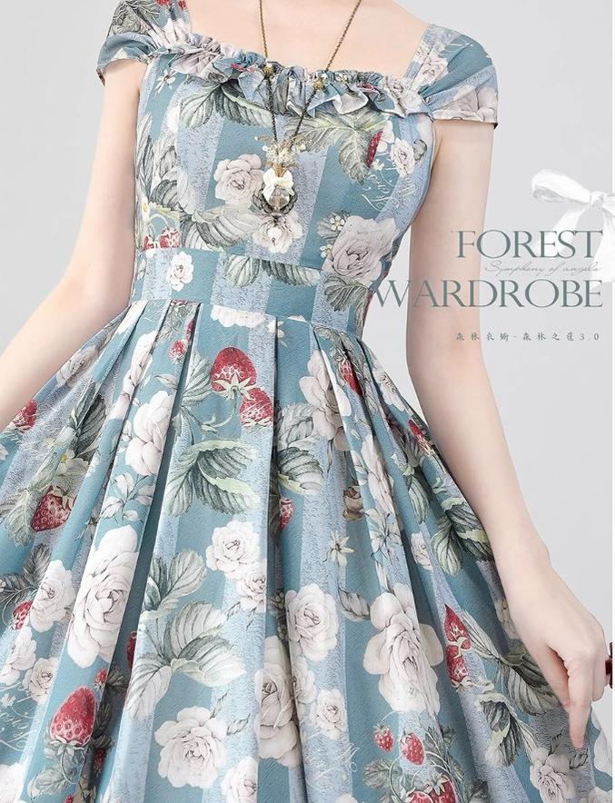 Forest Wardrobe~Forest Basket 3.0~Vintage Lolita JSK Dress Summer Thin Dress S sea salt berry magnolia 