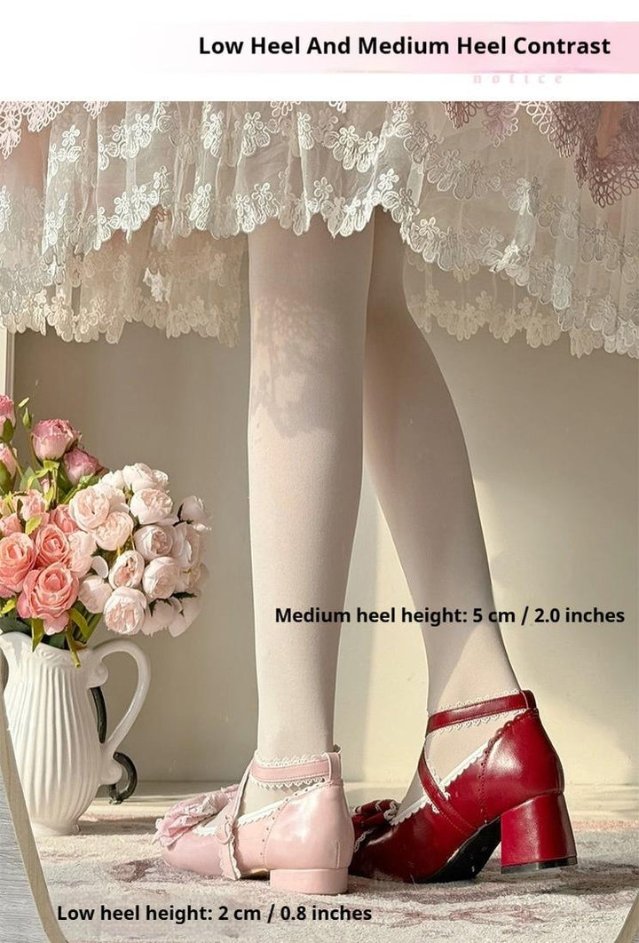 Pure Tea For Dream~Cotton Cutie~Sweet Lolita Shoes Low and Medium Heel Shoes with Bow 42297:740625