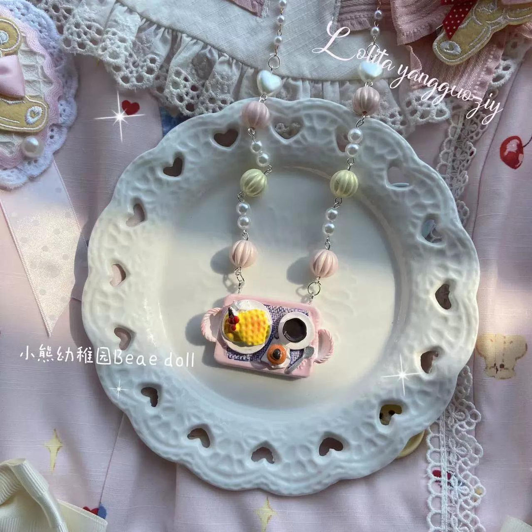 Bear Doll~Sweet Lolita Necklace Cute Beaded Cake Popcorn Tomato Shape Accessories   