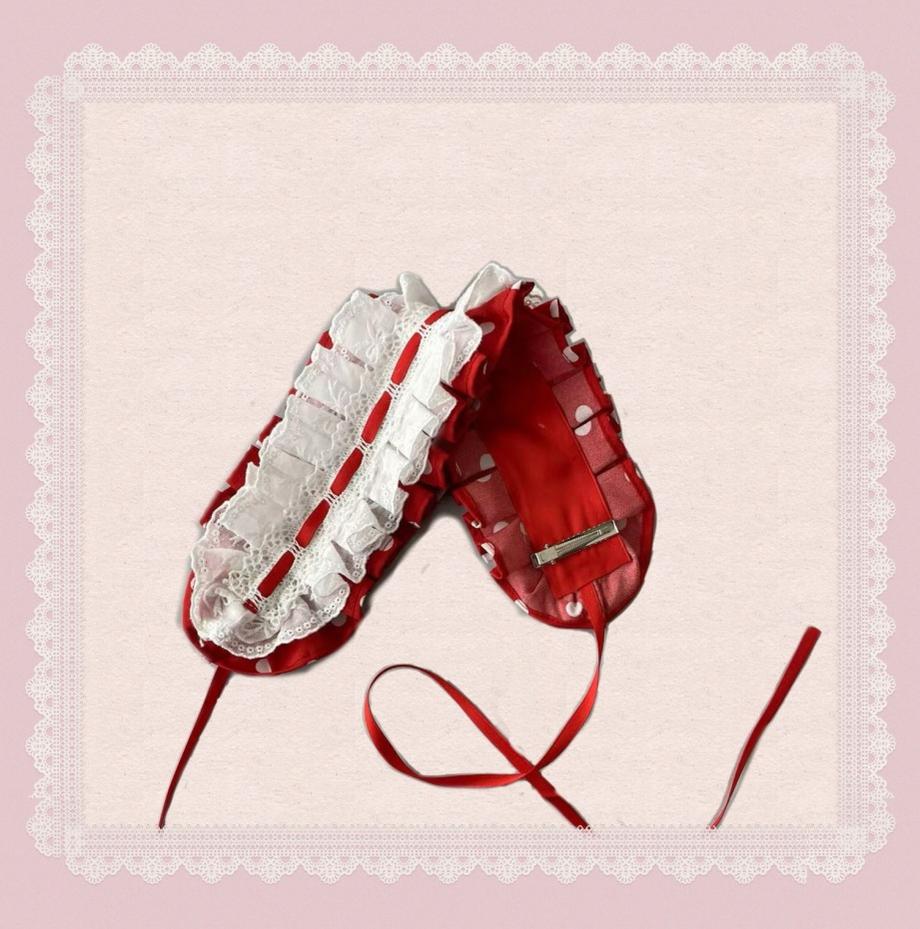 TaTaTa Lolita - Polka Bailys - Old School Lolita JSK Suit Red White Polka Dot Dress Polka dot hairband only (One Size / M) S