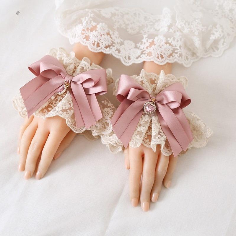 Xiaogui - Ivory & Pink Sweet Lolita Headdress Bridal Lace Headwear