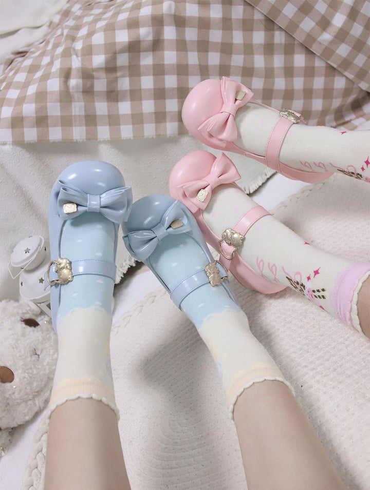 Sheep Puff~Mikko Hug~Sweet Lolita Shose Round Toe Lolitta Heels Butterfly Bow