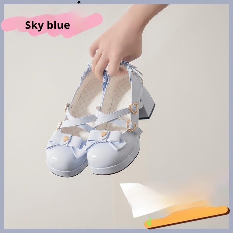 Milk Bun Bunny - Sweet Lolita High Heel Bow Princess Lolita Shoes Blue 34