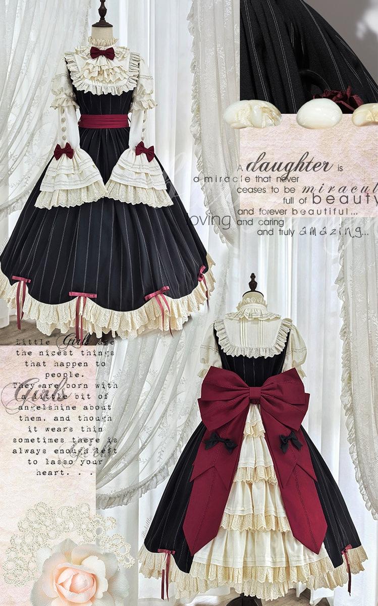 Striped Poem - Gothic Lolita Striped OP Dress with Detachable Sleeves 45403:850469