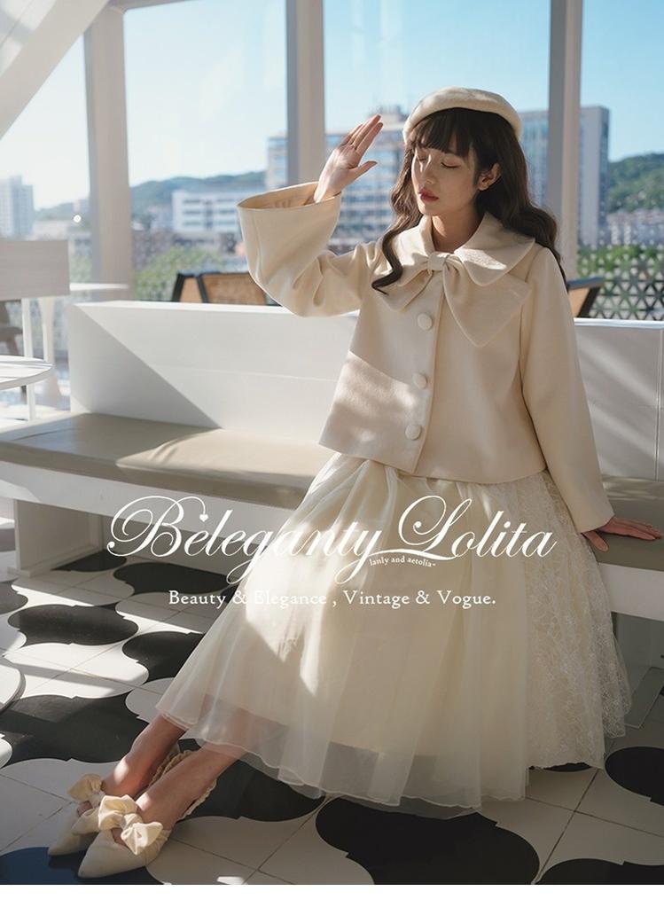 Beleganty~Annie~Retro Lolita Short Coat Woolen Bell Sleeve Outwear Off-white 50% wool version-S  