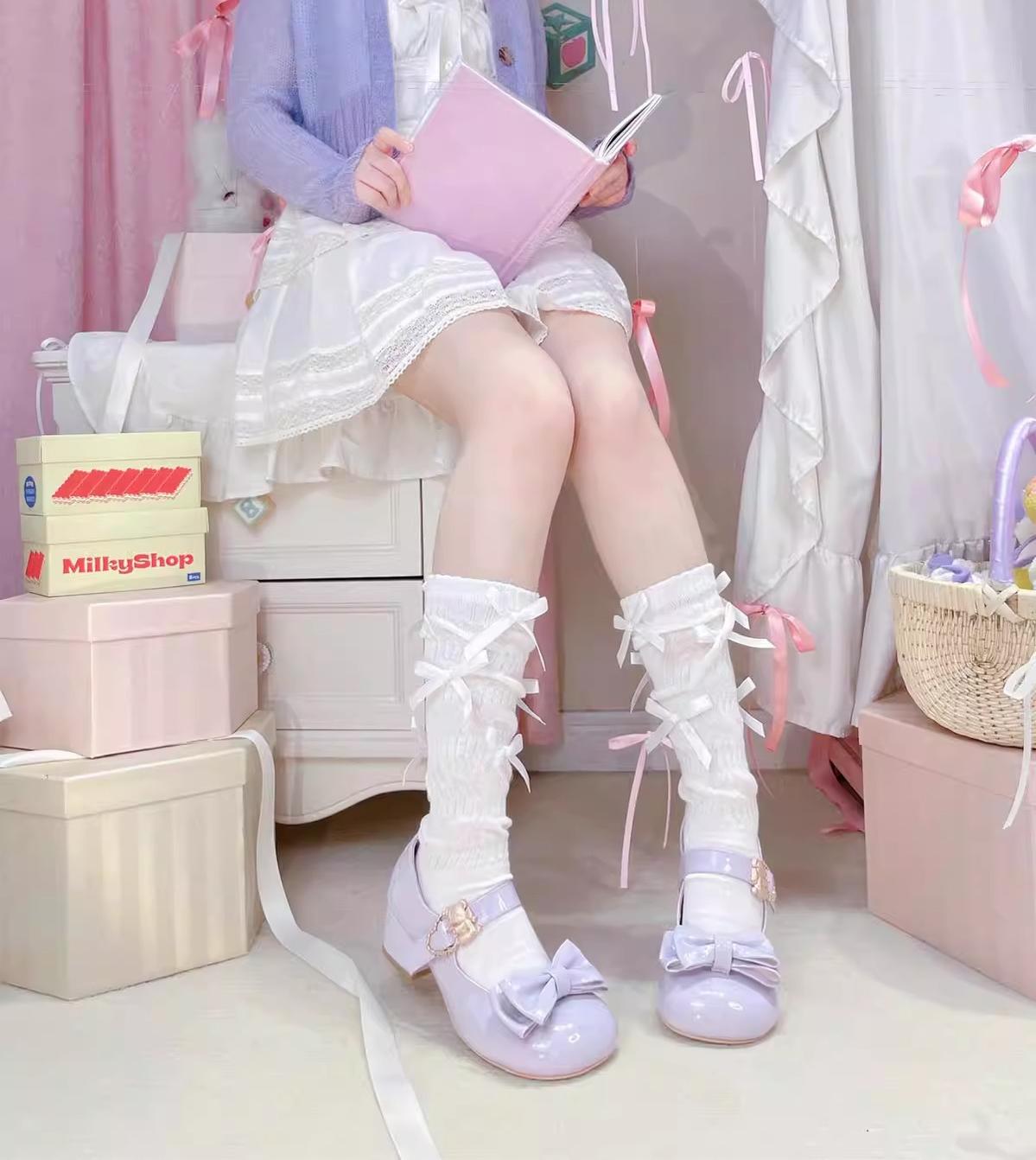 Sheep Puff~Hug Bear~Sweet Lolita Heel Shoes Bear Metal Buckle Bow Shoes (35 36 37 38 39 40 41) 38702:597490