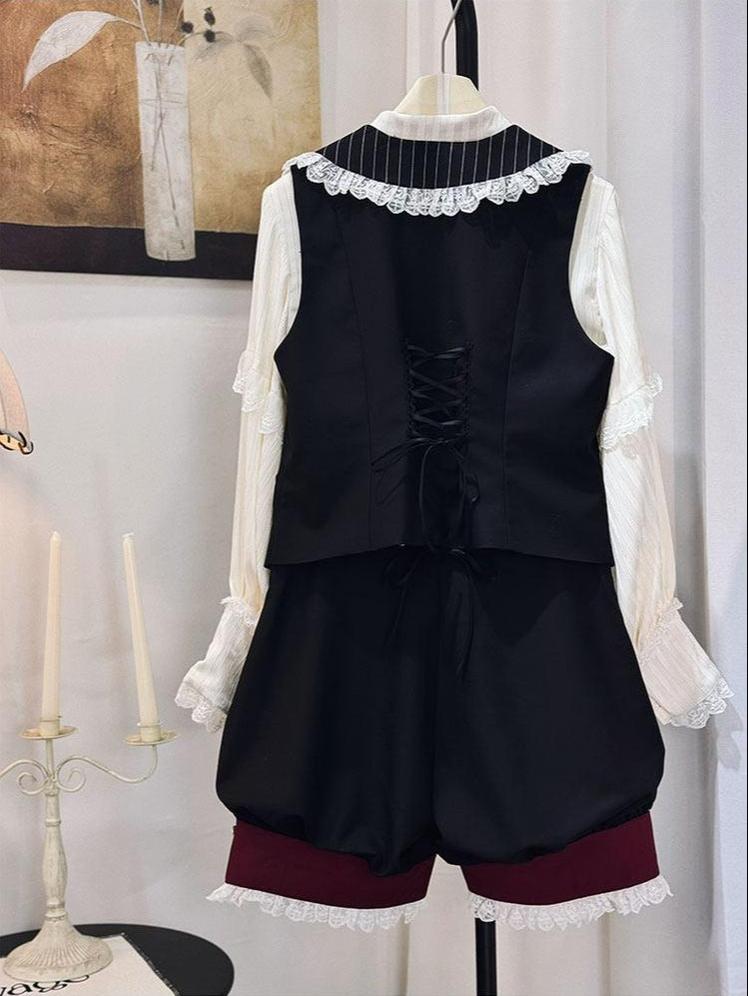 Candy Shop - Ouji Lolita Vest Set, Ruffle Hem Bow Shorts 45061:832850