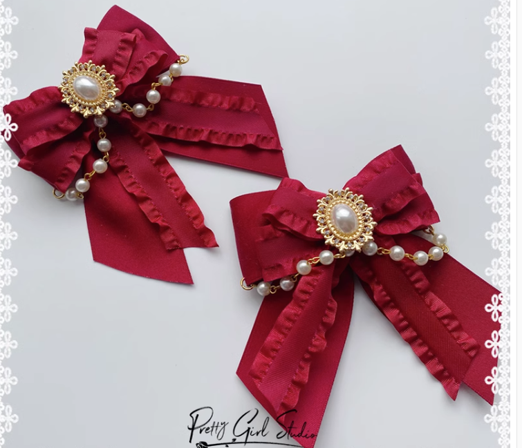 Pretty Girl Lolita~Elegant Lolita Burgundy Rose Headdresses a pair of gem-studded side clips  