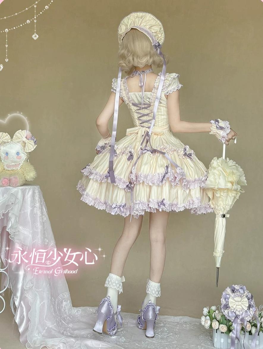 Eternal Girlhood - Six-Panel Old School Lolita Striped JSK & OP, Bow Accents 45811:863037