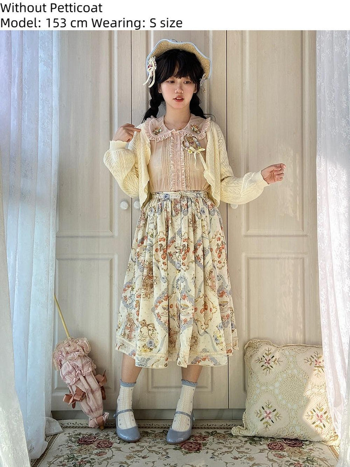 Miss Point~Cat Rose Tea~Sweet Lolita Skirt with Cute Prints Customized Size