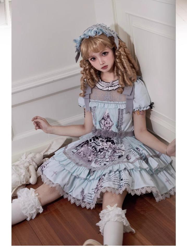 Honey Machine~Doll Theater~Sweet Lolita OP/JSK Bunny Print Daily Lolita Dress   