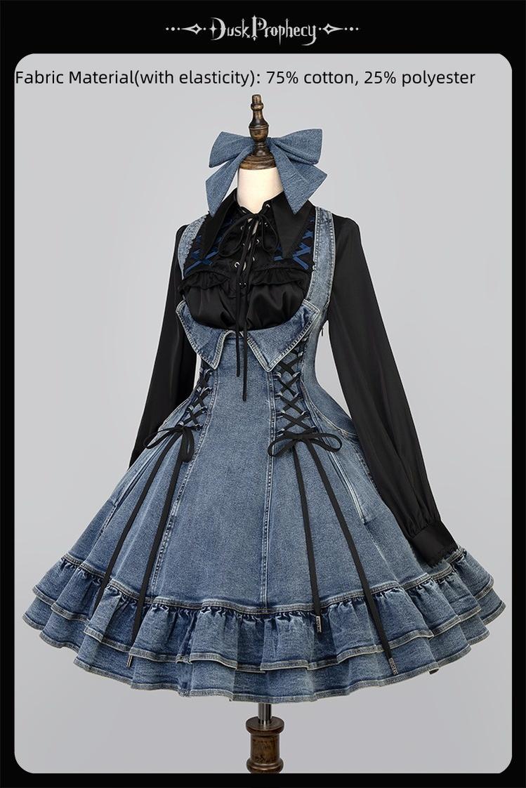 DuskProphecy~Egret 2.2-3.1 Version~Sweet Lolita Denim JSK Bust-Supporting Dress (L M S XL) 42166:729663