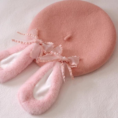 Xiaogui~Winter Lolita Beret Cute Pink Woolen Beret Lolita Hat   