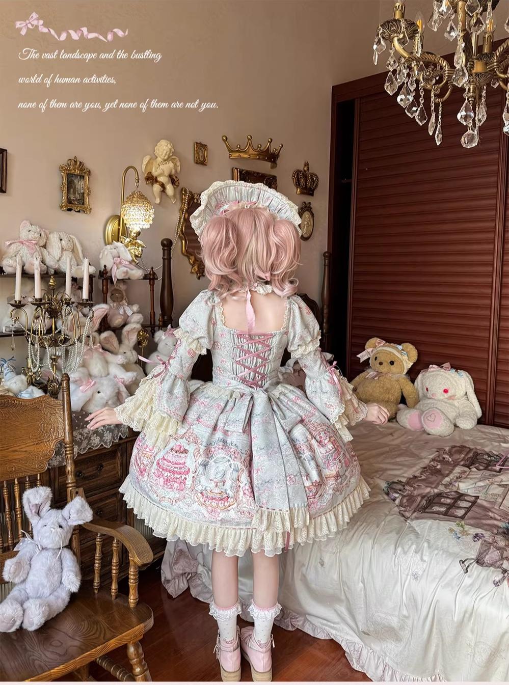 Victorian Cake - Classic Lolita OP Dress, Strawberry Cake Print