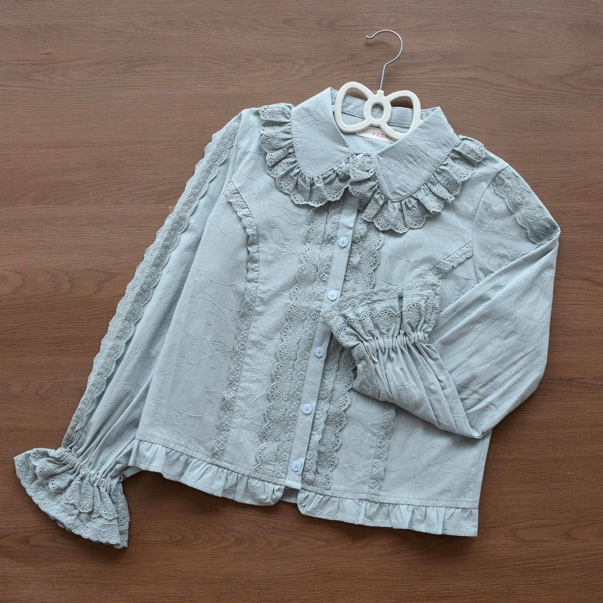 MIST - Lily - Kawaii Lolita Blouse Soft Girl Bubble Puff Sleeve S Blue