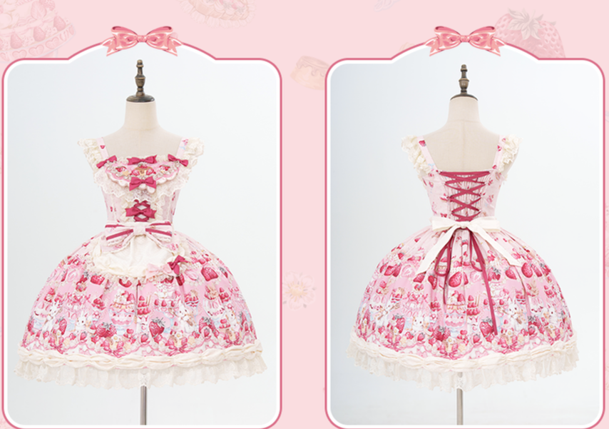 Bavarois Dessert Bunny - Sweet Lolita Strawberry Print JSK Dress 45546:855052