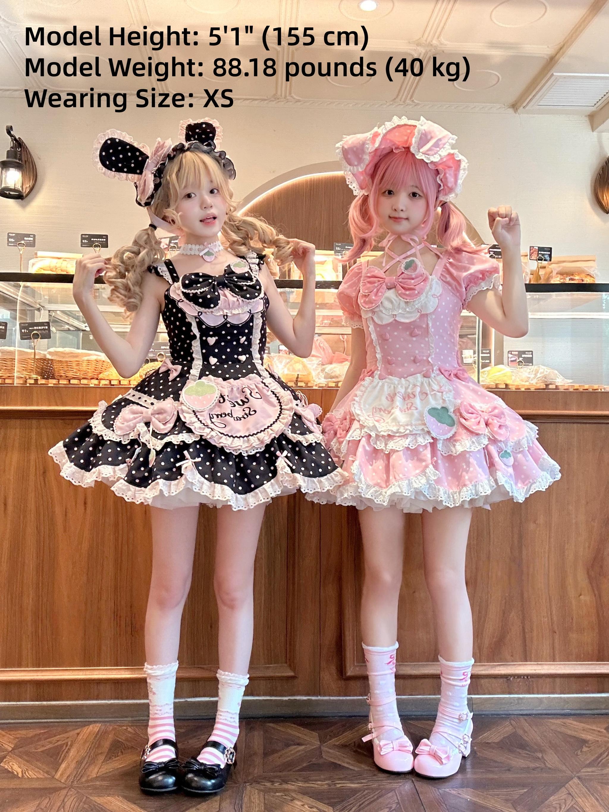 Salty Cream - Strawberry Polka Dot - Sweet Lolita OP Dress, Detachable Apron