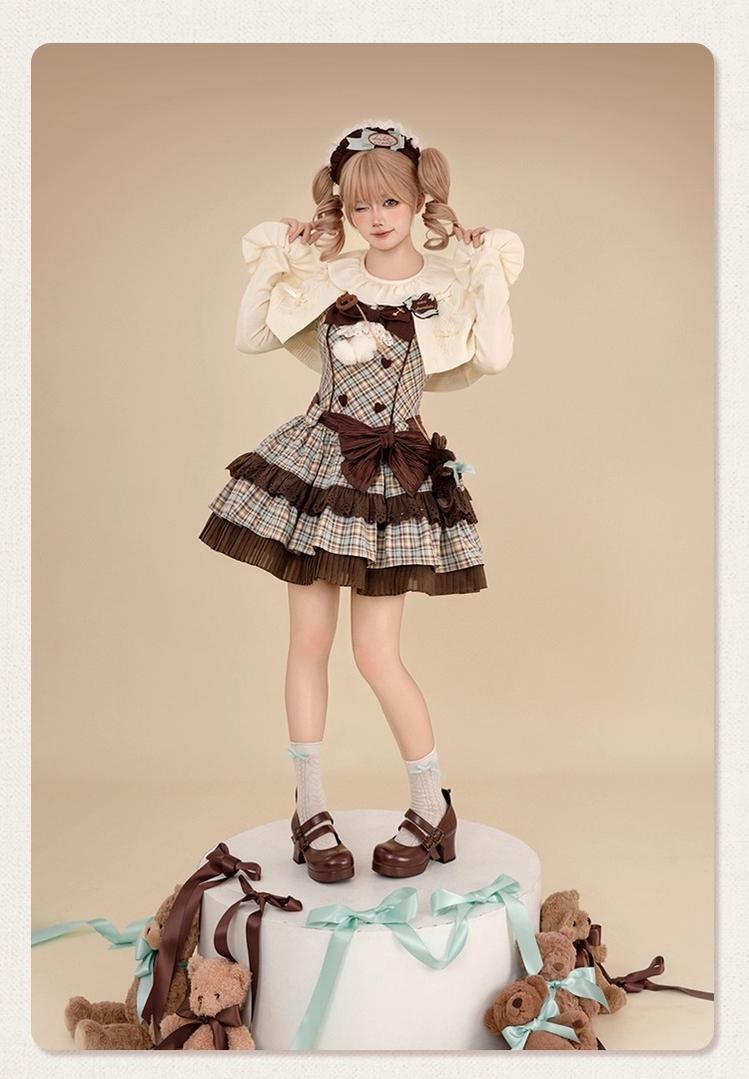 Tan Tuan - Chocolate Mint Day - Kawaii Lolita Jumper Dress, Tiered Ruffles, Sweater Cape