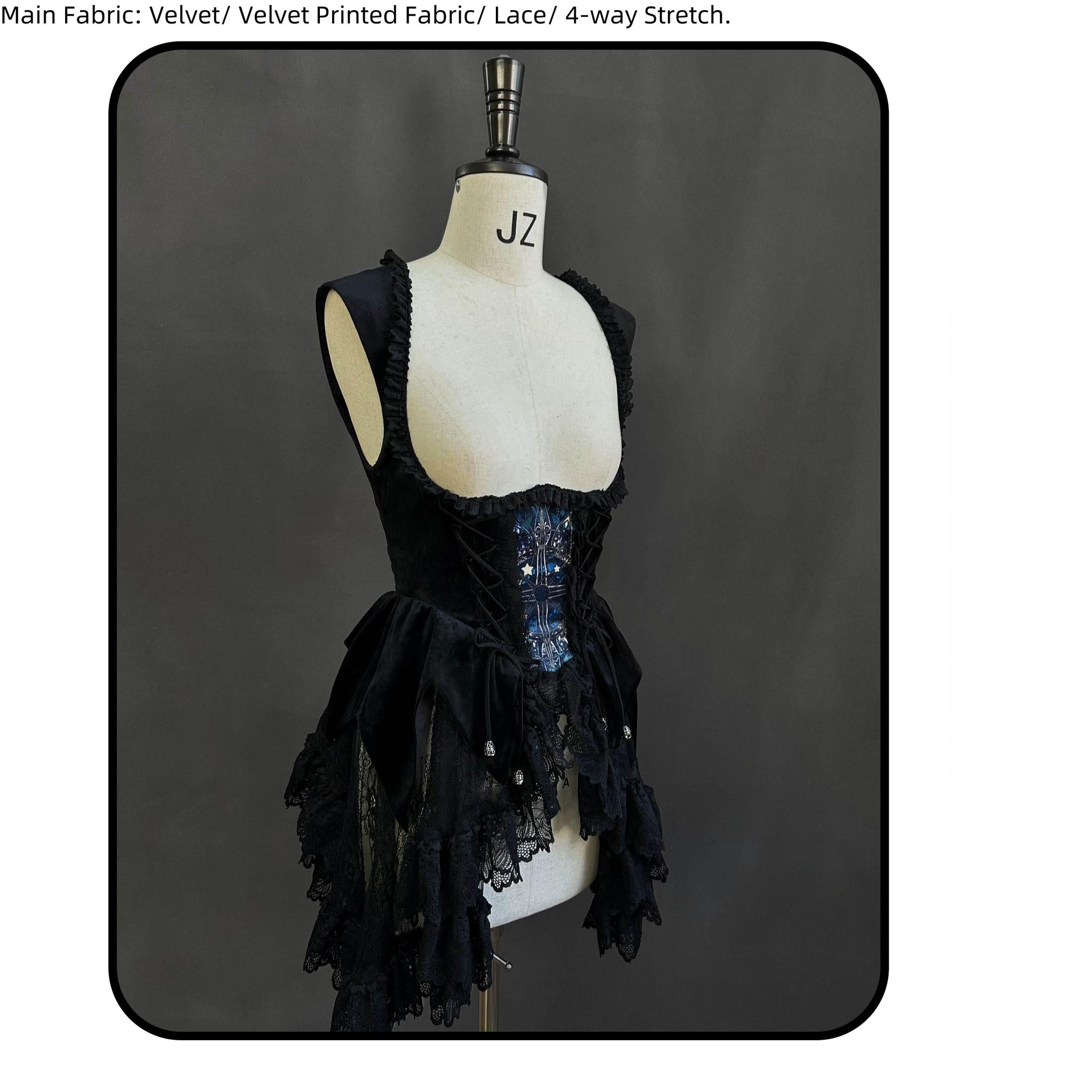 Susin Lolita - Night Traveler - Gothic Lolita Skirt Outfit Long Coat Shirt and Bustier Set 42118:727550