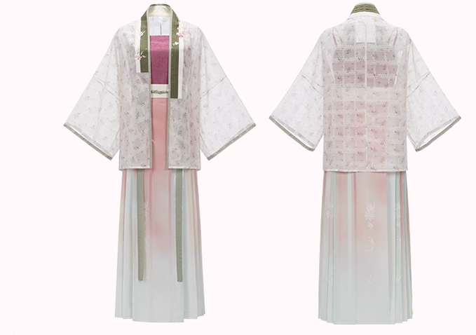 Chixia~ Han Lolita Elegant Pink-white Horse Face Skirt M full set(short sleeve cardigan+camisole+flower print horse face skirt) 