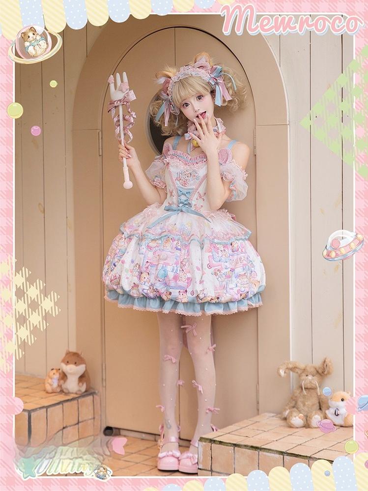 Mewroco~Vibrant Hamster~Sweet Lolita JSK Dress Floral Print Bud Skirt