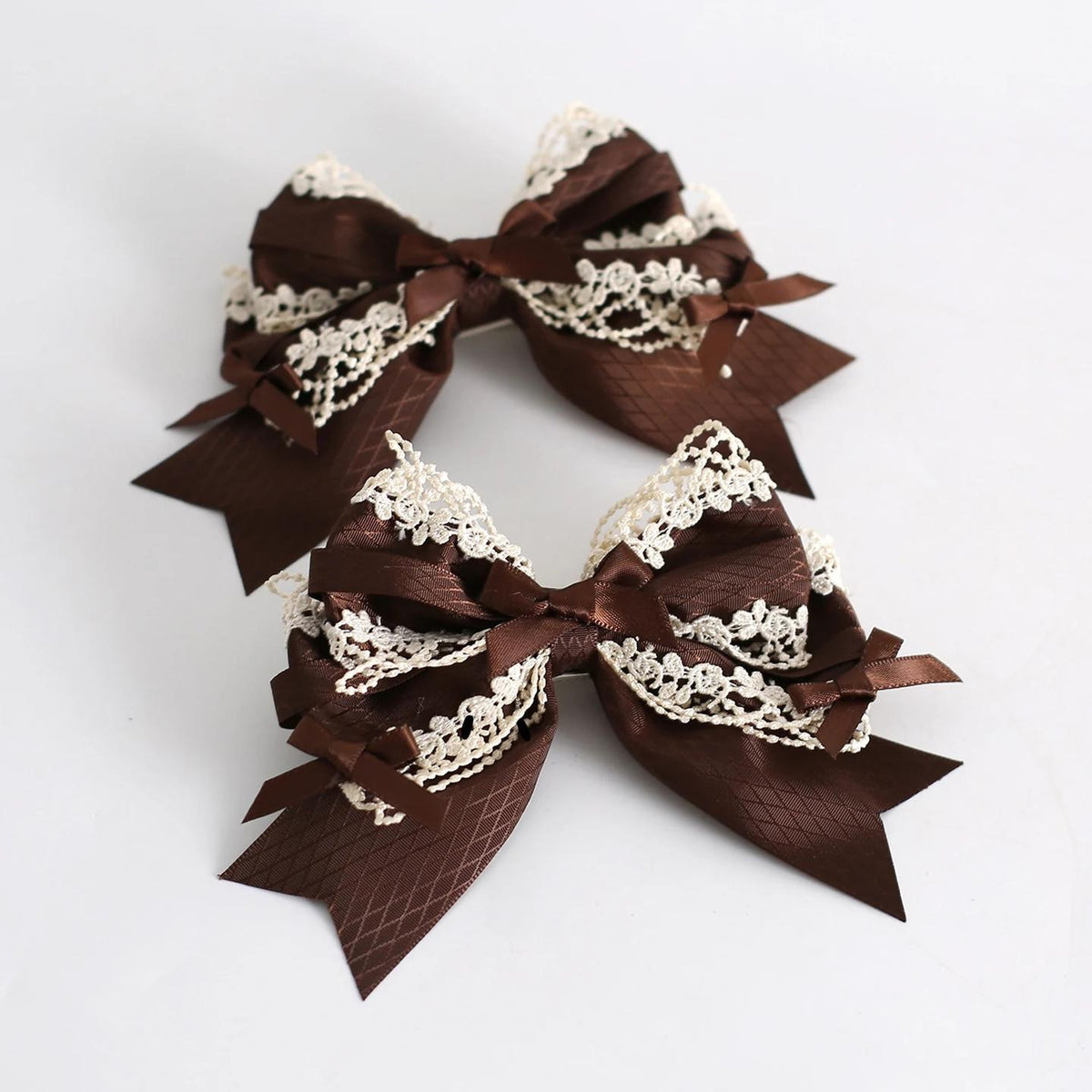 Coffee Brown Kawaii Lolita Hairband Accessory Set, Lace & Bear Ears 46088:874531