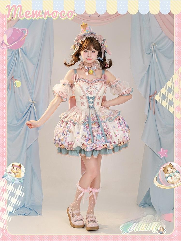 Mewroco~Vibrant Hamster~Sweet Lolita JSK Dress Floral Print Bud Skirt