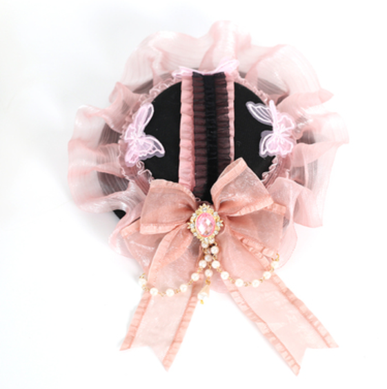 Xiaogui~Sweet Lolita Black and Pink Lace Hair Clips, KC and Small Top Hats No.4 butterfly 17 cm small top hat  