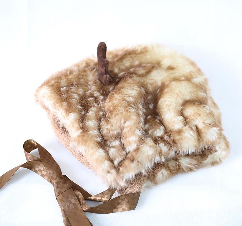 Xiaogui~Deer Spot~Japanese Kawaii Lolita Hat Cute Antler Fleece Lei Feng Hat   