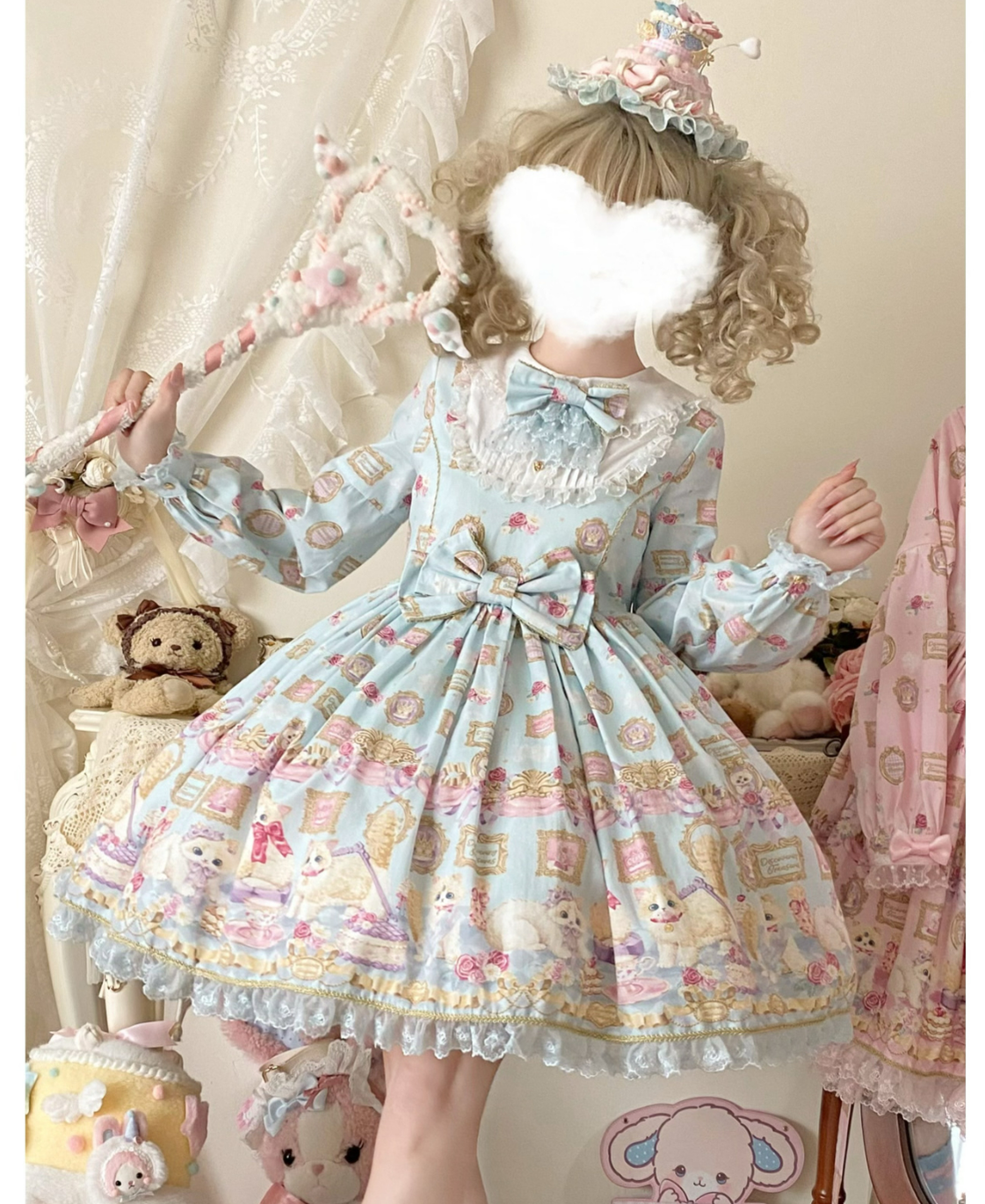 Discovering Treasures - Picture Frame Cat - Kawaii Lolita Dress Suit Cat Print JSK and OP 42605:747084